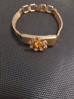 HTF: Rare: Antique Simplistic Art Nouveau Floral-Diamond Bracelet
